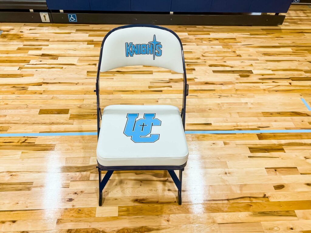 Custom folding chair for gym in Central Iowa.